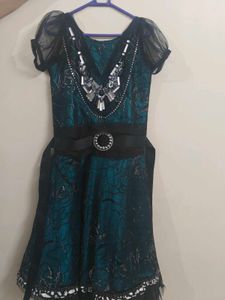 Designer Teal Embroidered Knee length Gown