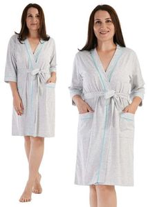 Cozy Grey Robe with Blue Trim