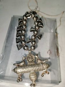 Ethnic Silver Toned Necklace with Tassel