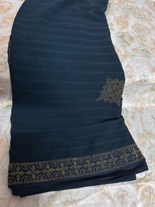 Elegant Dark Blue Saree with Golden Border