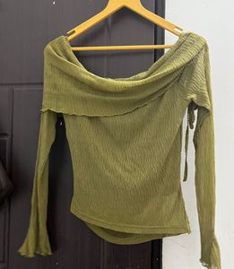 Chic Olive Green Off-Shoulder Top