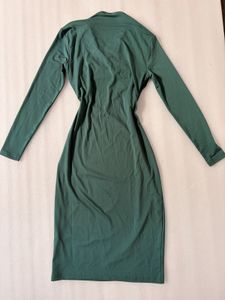 Elegant Green Long Sleeve Midi Dress