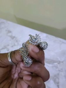 Oxidized Silver Peacock Jhumka Earrings