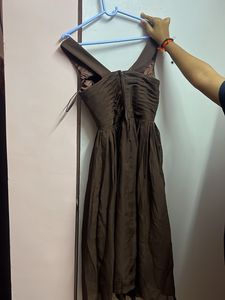 Elegant Brown Twist Front Dress