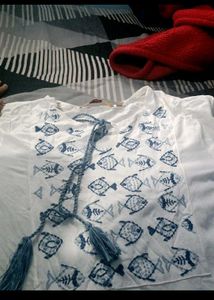 White Fish Print Tunic Top