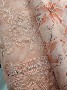 Peach Floral Embroidered suit