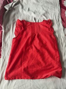 Red Sleeveless Blouse with Ruffle Sleeves