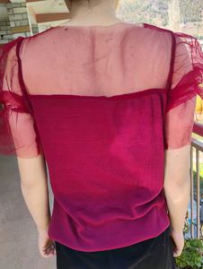 Red Ruffle Sleeve Top