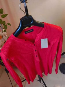 Korean Urban Outfitters Red Ribbed Top