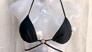 Stylish Black Halter Bikini Top with Gold Ring