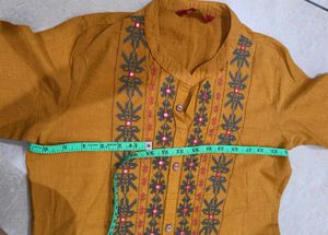 Mustard Yellow Embroidered Kurta