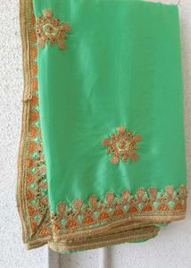 Beautiful Embroidered Green Saree