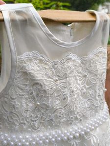 White Pearl &amp; Lace Princess Party Dress