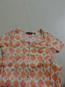 Orange &amp; White Printed Kurta