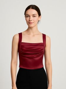 Burgundy Ruched Satin Tank Top