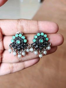 Boho Turquoise & Pearl Dangle Earrings