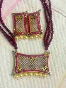 Elegant Pink Stone &amp; Pearl Drop Earrings