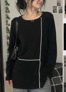 Black Long Sleeve Top with White Piping