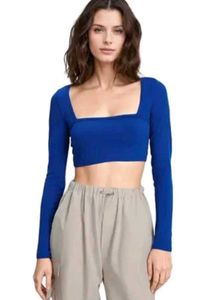 Mywishbag Blue Long Sleeve Crop Top