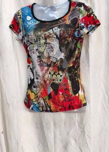 142112. Vibrant Abstract Print Short Sleeve Top