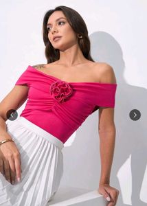 Hot Pink Off-Shoulder Rose Top