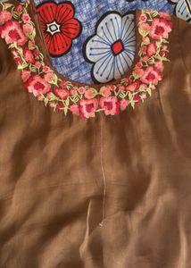 Embroidered Brown Twill organza suit