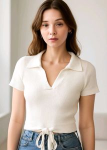 🤍 Elegant White Ribbed Top with Bow-Tie Back 🤍