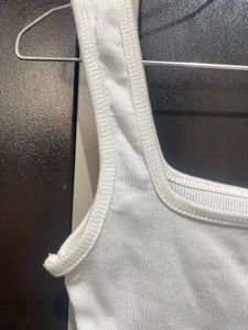 White Ribbed Square Neck Tank Top