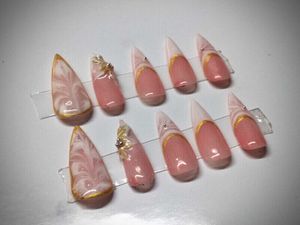 white and pink press on nails set