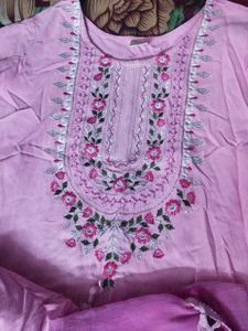 pink embroidery Kurtha set