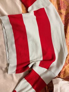 Red n White Striped Cropped Sweater with Graphic
