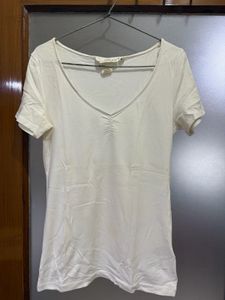White V-Neck Ruched T-Shirt
