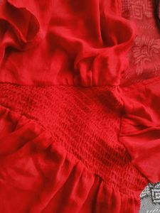 Chic Red Sheer Ruffle Sleeve Top