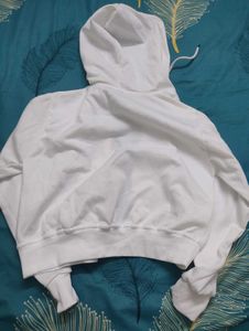 White Cropped Zip-Up Hoodie