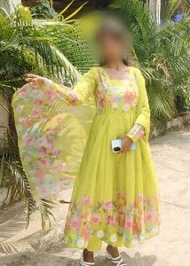 Vibrant parrot Green anarkali Set with Floral Embr