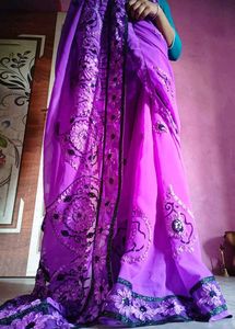 Vibrant Magenta Floral Embroidered Saree