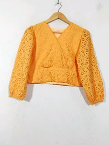 Orange Lace Printed Crop Top (Women)