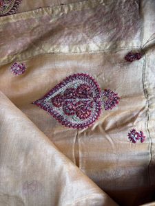 Pure tussar kasmiri sozni embroidery sari