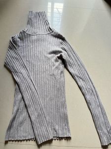 Women's Grey Ribbed Turtleneck Sweater
