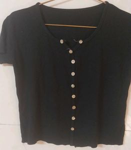 Classic Black Button-Up Crop Top