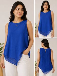 Cobalt Blue Asymmetrical Pleated Hem Top