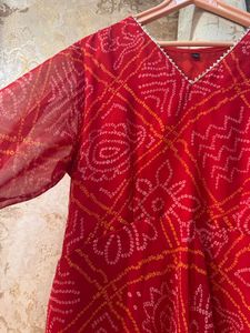 Heavy Red Bandhani Print Full Size Gown, Bust- 40