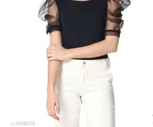 Navy Blue Mesh Sleeve Top