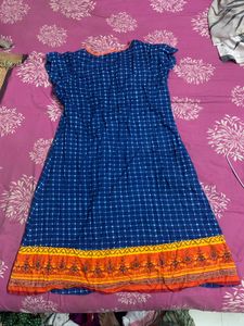 Blue Checked Kurta with Orange Border