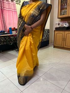 Elegant Yellow Saree with Black Border💛