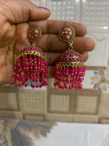 Pink Jhumka Earrings