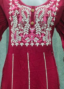 Maroon Embroidered Kurta