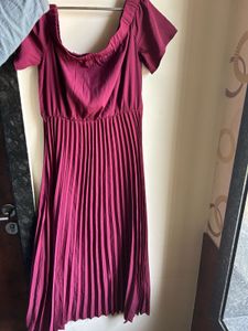 off shoulder pleat dress