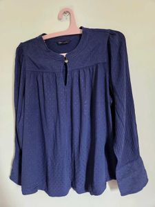 Elegant Navy Blue Textured Blouse