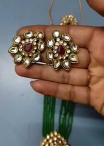Green Beaded Necklace with Earrings &amp; Ring